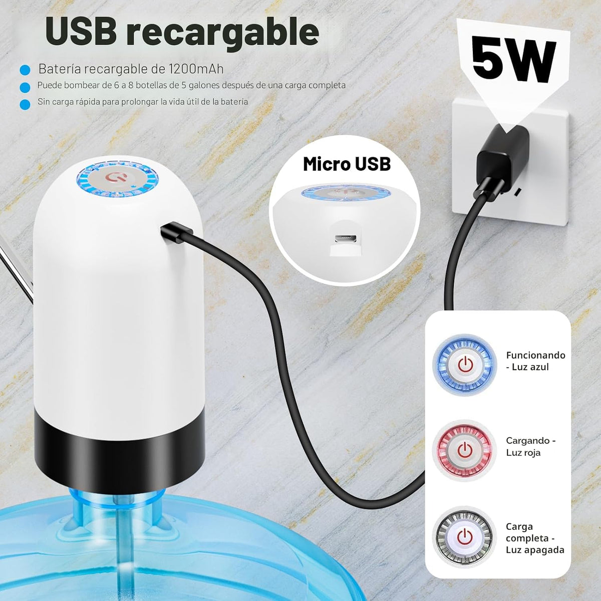 “Bomba Dispensadora Eléctrica de Agua Recargable”